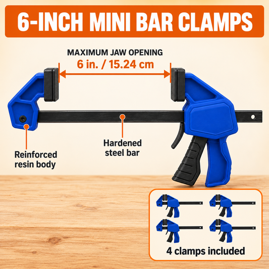 6-Inch One-Handed Mini Bar Clamps, 4-Pack