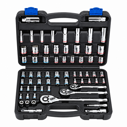 66-Piece SAE and Metric Socket Set with 3 Ratchets and Storage Case