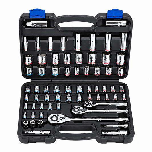 66-Piece SAE and Metric Socket Set with 3 Ratchets and Storage Case