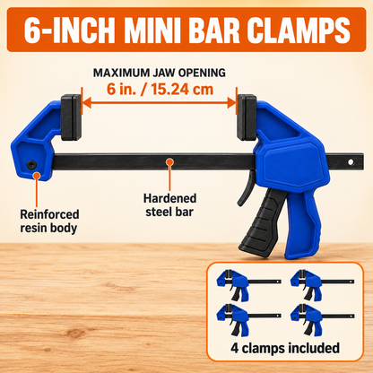 6-Inch One-Handed Mini Bar Clamps, 4-Pack