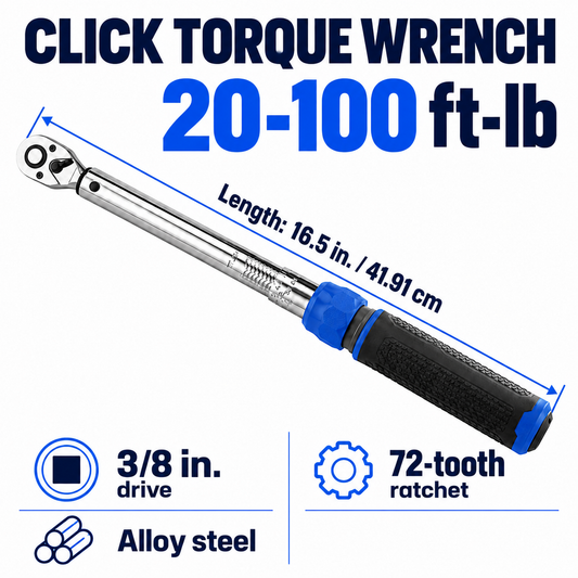 3/8-Inch Drive Click Torque Wrench, 20-100 ft-lb, with Storage Case