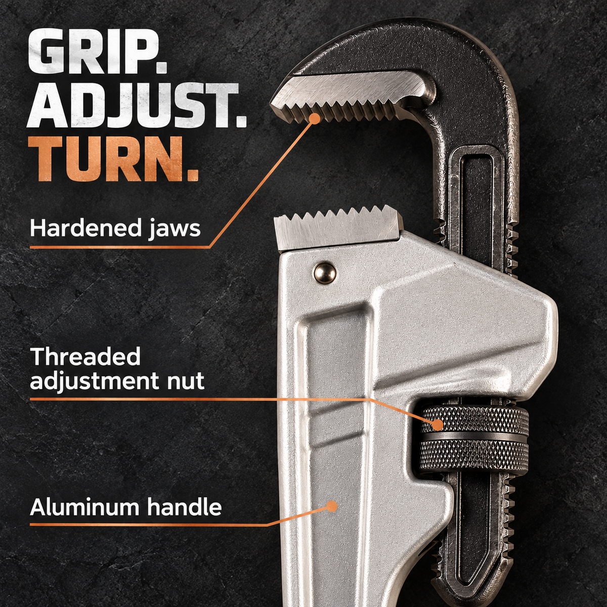 18-Inch Aluminum Pipe Wrench with 2.5-Inch Jaw Capacity