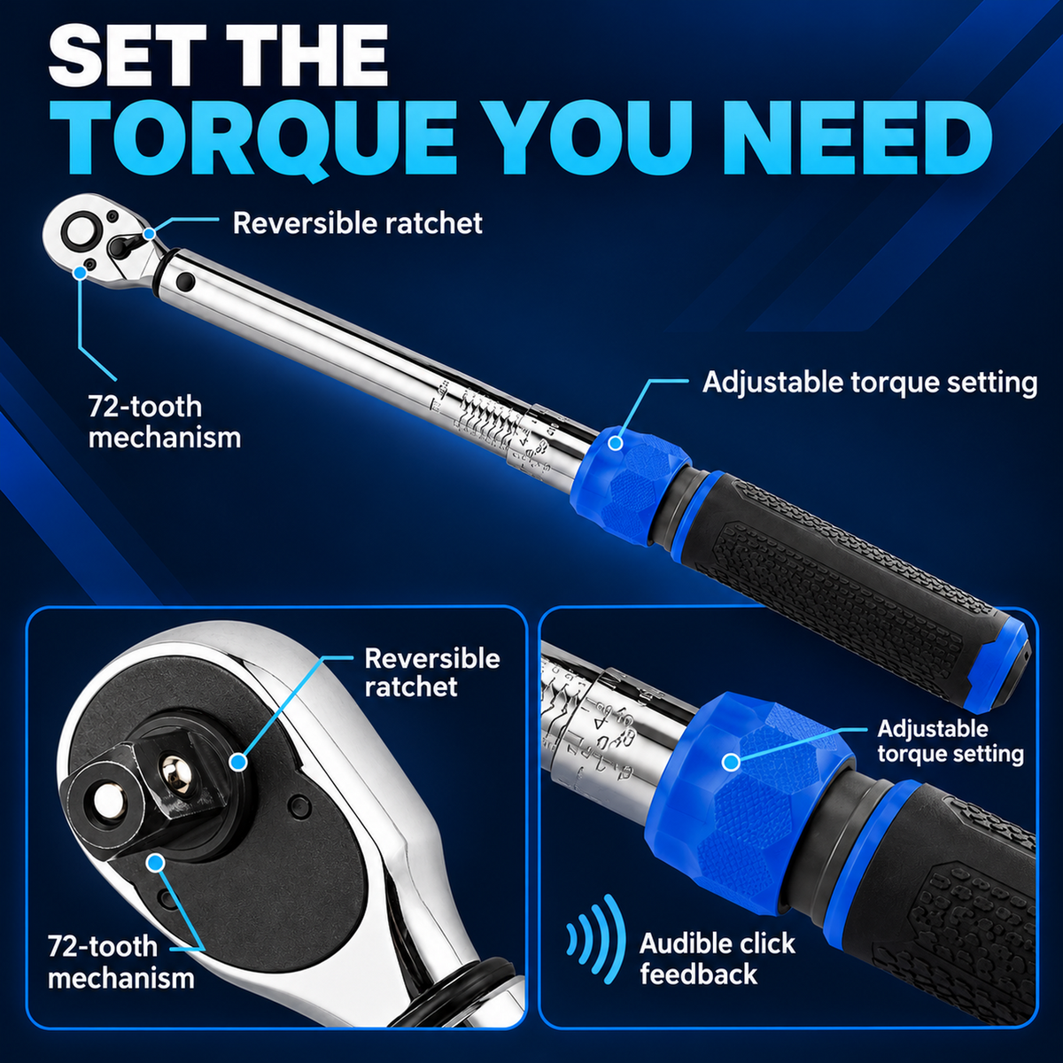 3/8-Inch Drive Click Torque Wrench, 20-100 ft-lb, with Storage Case