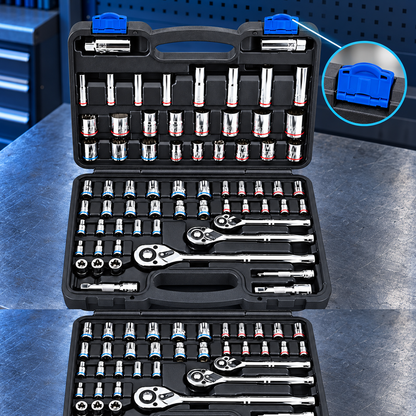 66-Piece SAE and Metric Socket Set with 3 Ratchets and Storage Case