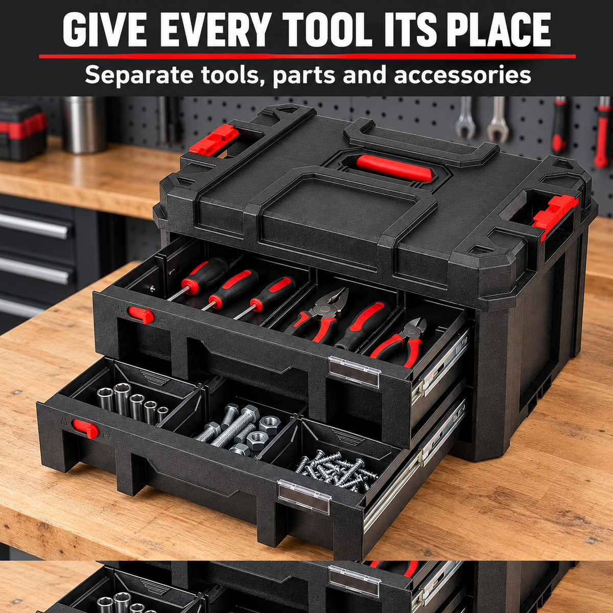 Modular 2-Drawer Toolbox with Dividers, 50 lb Total Load Capacity
