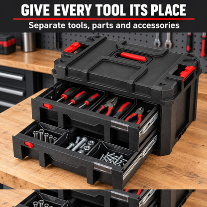 Modular 2-Drawer Toolbox with Dividers, 50 lb Total Load Capacity